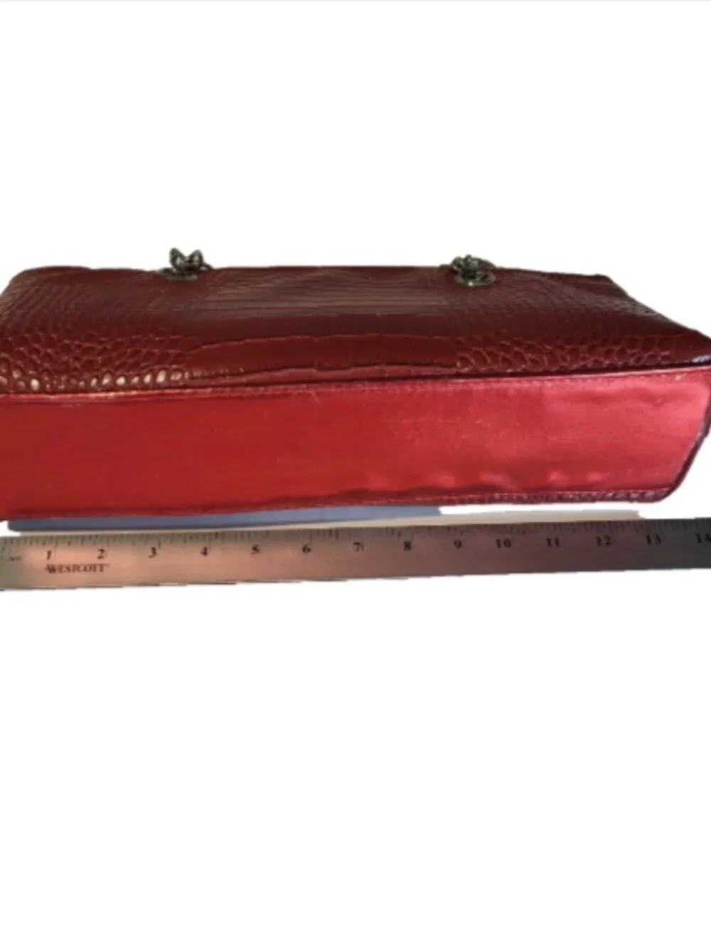 Insulated Wine Bottle Tote Bag Red Animal Print Silver Chain Handles 13 x 6 in